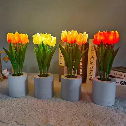 Vista 4 de Lámpara de girasol, girasol artificial en maceta con luces LED, luz nocturna LED USB, lámpara de mesa, mesita de noche, dormitorio, luz decorativa