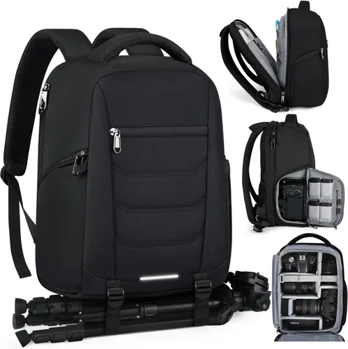 Vista 11 de SDYSM - Mochila profesional para cámara DSLR, SLR, mirrorless, impermeable, con compartimento para laptop de 14 pulgadas, cubierta contra la lluvia