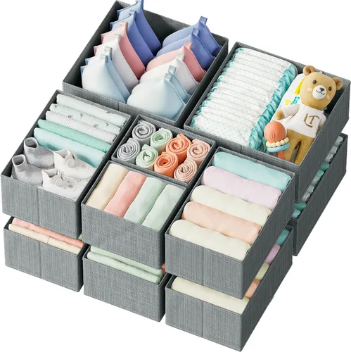 Vista 14 de Organizador de Cajones para Ropa Juego de 12 Beige - Organizador de Cómoda Para Guardería, Dormitorio, Armario - Los Organizadores Perfectos de Ropa