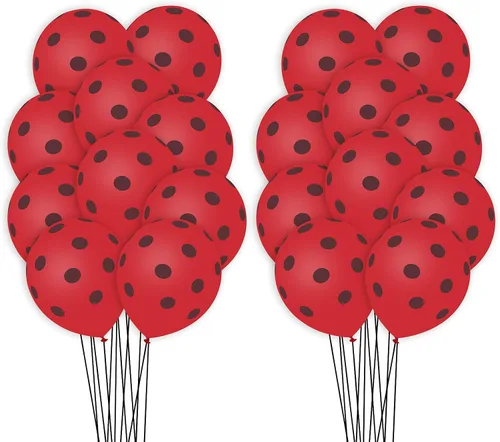Vista 3 de 50 globos de mariquita, globos de lunares rojos y negros de 12 pulgadas, globos de látex para fiesta temática de mariquita, boda, fiesta