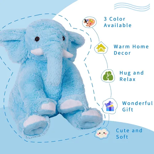 Vista 2 de OurHonor Animales de peluche con peso de elefante, 5 libras y 16 pulgadas, peluche de elefante de peluche con peso, regalos para niños y adultos Azul