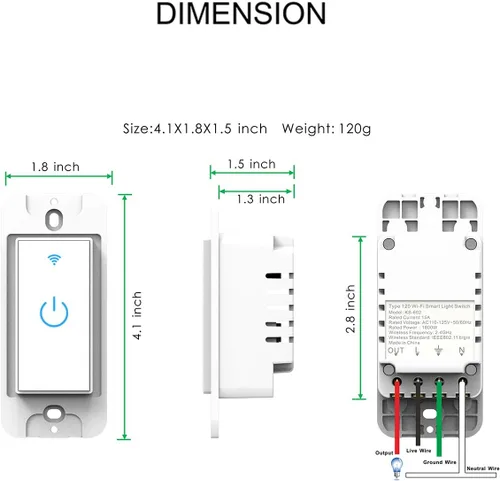 Vista 6 de Interruptor inteligente Wifi, interruptor de luz Wifi, 2 paquetes, compatible con Alexa y Google Home, control remoto de aplicación con función