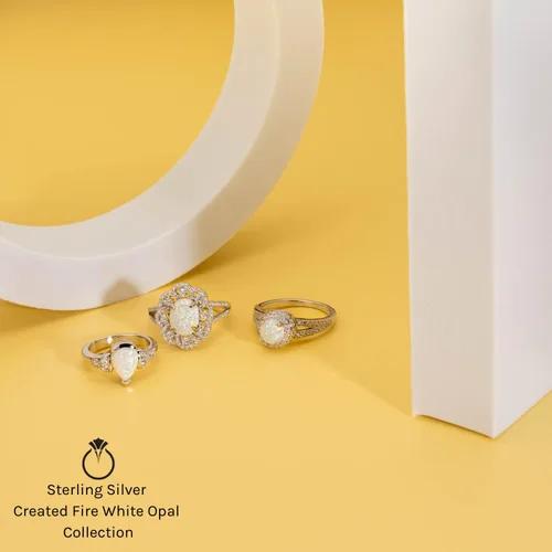Vista 5 de Peora Anillo de ópalo de fuego blanco creado para mujer, plata de ley 925, diseño de halo vintage, forma redonda de 1.25 quilates, 0.276in, tamaños