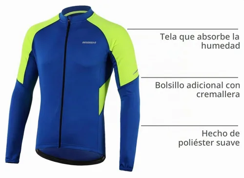 Vista 4 de BERGRISAR Hombres Básico Ciclismo Jerseys Manga Larga Bicicleta Bicicleta Camisa Cremallera Bolsillos BG012 Azul oscuro