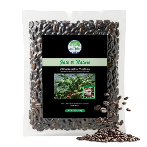 Vista 10 de Gate to Nature Kopi Luwak - Granos arábica (Black Label recién hechos tostado oscuro, bolsa transparente de 10 onzas) granos enteros Wild Civet