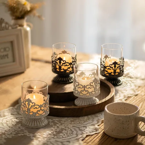 Vista 3 de Hanobe - Bandejas redondas de madera para decoración de centro de mesa Distressed Rustic Finish, 11" Tealight Pillar Candle Plates for Kitchen