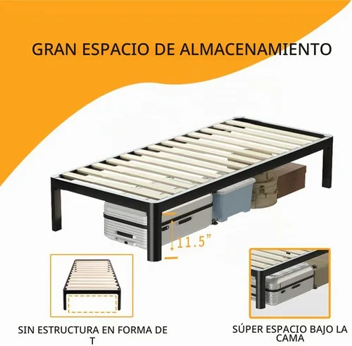 Vista 5 de MAF - Base de cama de plataforma de 14 pulgadas para cama individual con listones de madera, base de cama de metal resistente de 3500 libras