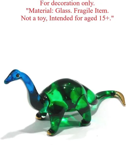 Vista 6 de Mini arte de vidrio soplado hecho a mano de 2.5 pulgadas, figura jurásica de dinosaurio brontosaurio, cosas geniales, animales en miniatura