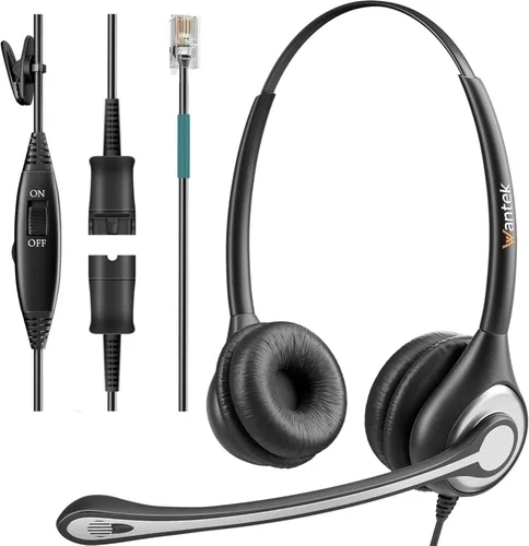 Vista 9 de Wantek Auriculares RJ9 con micrófono con cancelación de ruido, auriculares para teléfono de oficina compatibles con Plantronics S12 Polycom VVX310