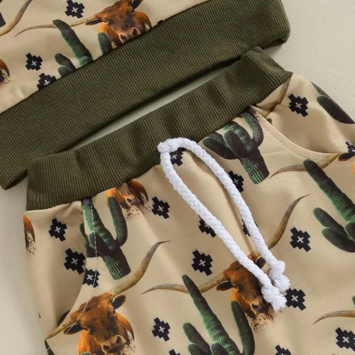 Vista 4 de WALLARENEAR Ropa occidental para bebé niño, sudadera con estampado de vaca, camisa de cuello redondo de vaquero para mamá