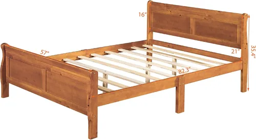Vista 2 de SOFTSEA Base de cama matrimonial de madera maciza con cabecero y estribo, marco de plataforma de cama de madera maciza con soporte de listones