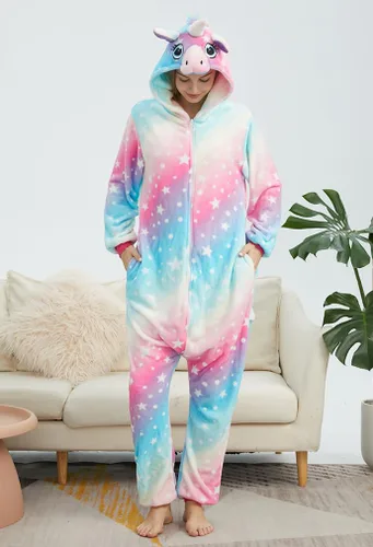 Vista 3 de Pijama de unicornio para adultos, disfraz de animal de una sola pieza, pijamas de Halloween, ropa de dormir, regalos para mujeres y hombres