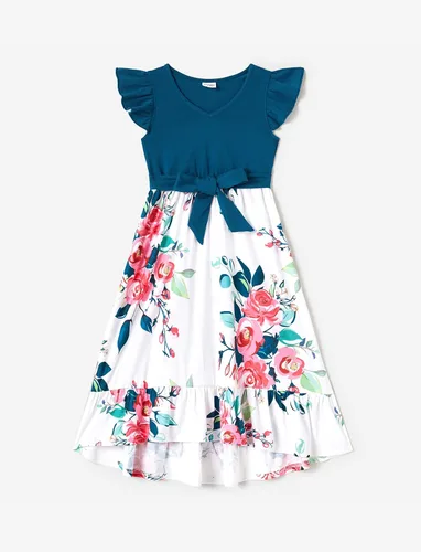 Vista 3 de PATPAT Family Matching Outfits Summer Beach Tropical Holiday Ruffle Sleeve Mommy and Me Dresses and T-Shirts Sets