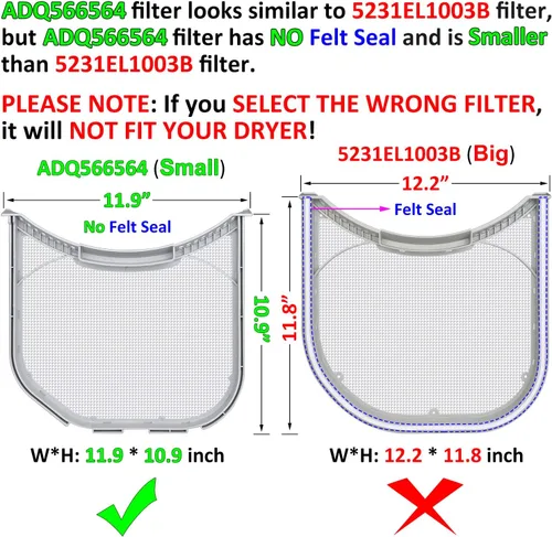 Vista 4 de ADQ566564 - Filtro de pelusa de repuesto para secadoras LG y Kenmore, filtro ADQ566564 (parte inferior con muescas), trampa de pantalla de pelusa
