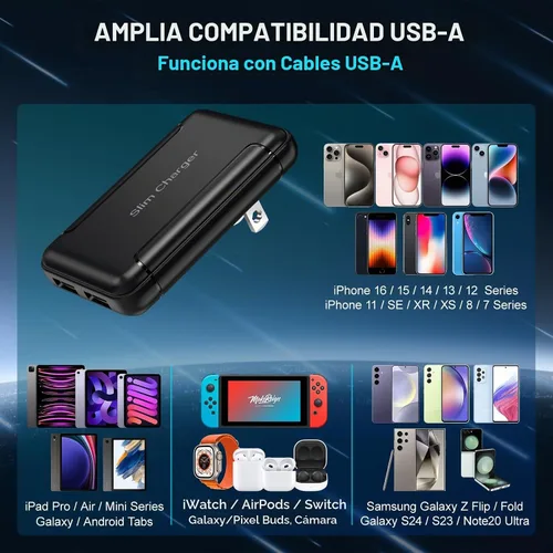 Vista 7 de Cargador de Pared USB Dual Plano, OKRAY Bloque de Carga Rápida 5v/3a con Enchufe Plegable, Adaptador de Cargador de Teléfono Extra-Delgado de 2 Negro