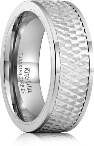 Vista 25 de King Will Anillo de carburo de tungsteno para hombre, banda de boda con diseño estriado, 6/7/8mm de ancho, acabado cepillado/pulido, anillos para 6mm