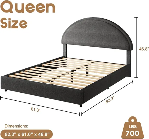 Vista 2 de Base de cama REVOMINCA tamaño Queen, base de cama tapizada de plataforma con cabecero, cama de plataforma suave con esquinas redondas, no se Dgery