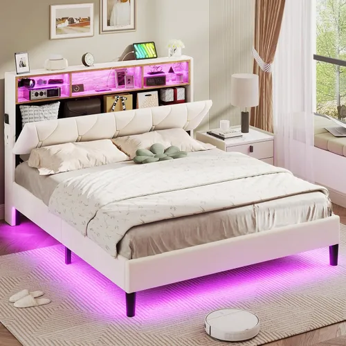 Vista 8 de ADORNEVE Base de cama de tamaño matrimonial con luces LED y cabecera