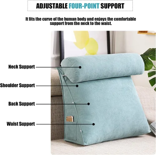 Vista 2 de Almohada triangular de cuña para cama, cojín de apoyo para la espalda del cabecero, almohada de lectura de espalda, cuello y pierna, almohada
