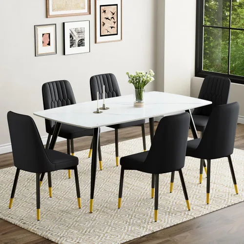 Vista 18 de Juego de 4 mesas de comedor negras para mesa de comedor de 4,50 pulgadas para 4, sillas de cocina de piedra sinterizada, fácil de montar, adecuado