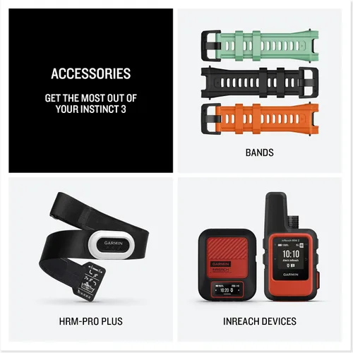 Vista 48 de Garmin Instinct® 3 45mm, pantalla AMOLED, reloj inteligente GPS resistente para exteriores, bisel reforzado con metal, linterna incorporada, hasta