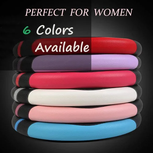 Vista 6 de Funda universal de cuero para volante para mujer, funda de volante para automóvil de 15 pulgadas (azul)