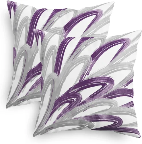 Vista 18 de CaliTime Juego de 2 fundas de almohada decorativas de vellón de dos tonos con plumas abstractas para sofá, cama, decoración de casa rural, 16 x 16