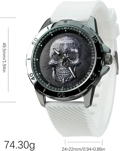 Vista 7 de TIME100 Reloj de calavera para hombre con juego de pulsera apilable, correa de silicona