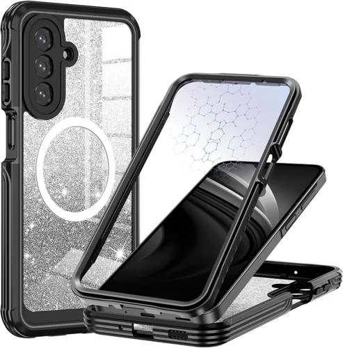 Vista 24 de Funda para Galaxy A16 5G, compatible con MagSafe, funda magnética con purpurina integrada con protector de pantalla de vidrio templado 9H, funda
