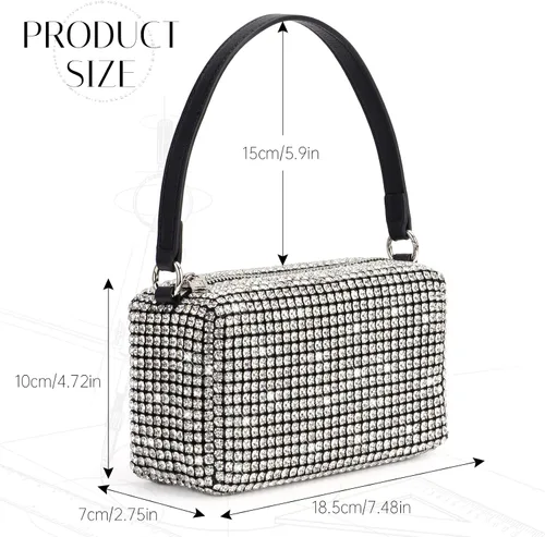 Vista 2 de Fecialy Bolso de noche con diamantes de imitación para mujer, bolso cruzado de cristal, bolso de mano brillante para boda, fiesta de graduación