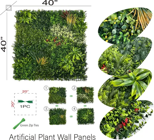 Vista 2 de KuGuo Paneles de césped sintético para setos de plantas para interiores y exteriores, seto de follaje, paneles de pared de césped sintético de 40 x