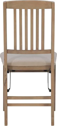 Vista 16 de Linon Keira - Juego de 2 sillas plegables de madera rústica natural con asiento tapizado beige y respaldo de misión