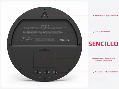 Vista 4 de Reloj de pared digital con fecha, temperatura interior, DST automático, reloj digital a batería, reloj de pared decorativo pequeño de 8 pulgadas