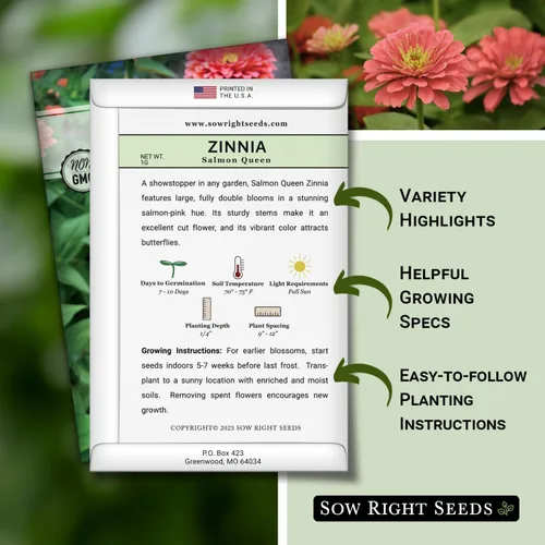 Vista 2 de Sow Right Seeds - Semillas de zinnia Salmon Queen para plantar - Paquete de reliquia sin OMG para plantar y cultivar un jardín de flores en el hogar