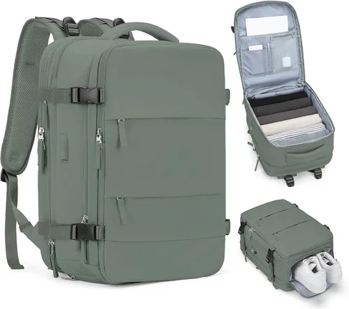 Vista 66 de Mochila de viaje grande, bolsa de mano, aprobada para aviones, para artículos personales, para hombre o mujer, color beige con marrón