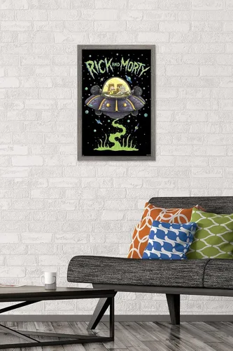Vista 2 de Trends International Rick And Morty - Póster de pared de barco, 14.725 x 22.375 pulgadas, versión enmarcada de madera de granero