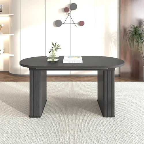 Vista 3 de Mesa de comedor extensible ovalada de 62.99 a 78.7 pulgadas para 6, 8 y 10, moderna mesa expandible de cocina de madera de granja, mesas de Negro
