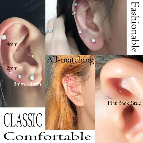Vista 2 de CANDYFANCY Pendientes de 16 g, 2/3/4 mm, con circonia cúbica, triple hélice delantera, para cartílago de la oreja, Tragus, piercing de labio 16