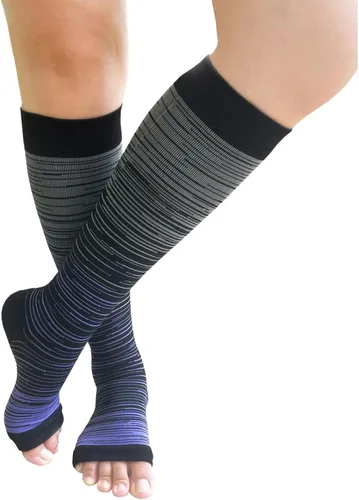 Vista 2 de Calcetines de compresión con punta abierta, 3 pares de calcetines de compresión sin dedos para mujeres y hombres