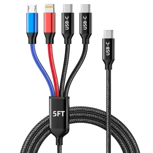 Vista 19 de Cable de carga USB C a 4 en 1 con doble puerto tipo C de 5 pies, cable de carga múltiple para múltiples dispositivos, cables USB con puerto