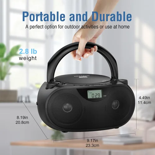 Vista 9 de Nextron Boombox de CD portátil con Bluetooth, USB, radio y refuerzo de graves - negro