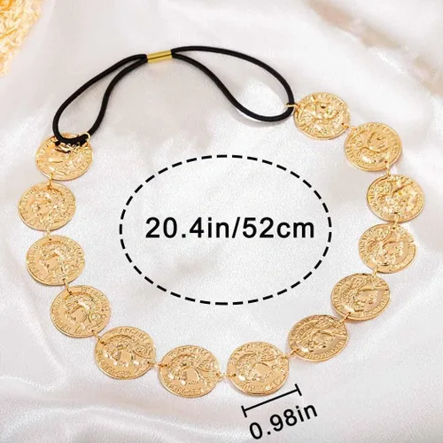 Vista 3 de Yalice Cabeza de moneda dorada, diadema elástica, diadema india, accesorios para el cabello de la frente de los años 20 para mujer