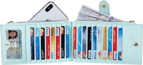Vista 3 de Travelambo - Billetera para mujer con bloqueo RFID plegable para múltiples tarjetas con bolsillo y cremallera