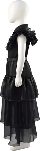 Vista 3 de Masfrida Wednesday Addams - Vestido de baile escolar para niños, falda negra, disfraz para niñas, disfraz de Rave N para Halloween, cosplay