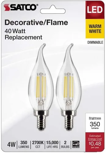 Vista 2 de Satco 21840-4CA10/LED/927/CL/120V/E12/2CD Decorativo (S21840) Punta de Vela Bombilla LED