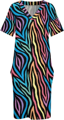 Vista 4 de Vestido casual de verano para mujer, vestido holgado de manga corta, estilo lobo