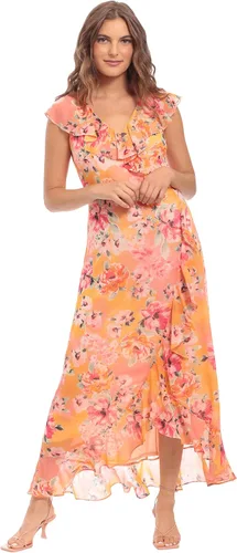 Vista 11 de London Times London Times - Vestido largo de gasa para mujer, con volantes, de gasa, para invitada de boda