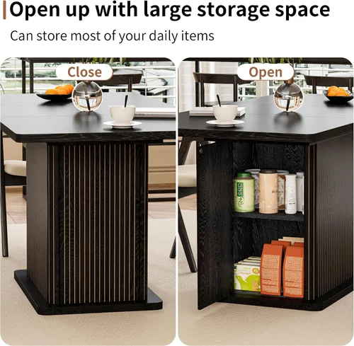 Vista 8 de Mesa de comedor extensible para cocina de 4-6, 47-65 pulgadas, mesa de comedor rectangular con 2 puertas, gran almacenamiento, muebles modernos