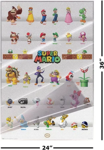 Vista 2 de Super Mario - Póster de videojuegos (Desfile de personajes - todos los personajes) (Tamaño: 24 x 36 pulgadas) (póster laminado)
