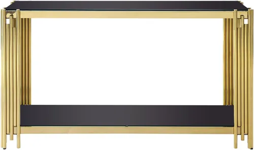 Vista 8 de SSLine Mesa consola moderna de lujo, mesa rectangular de cristal para entrada de pasillo, sala de estar, almacenamiento de 2 niveles, diseño